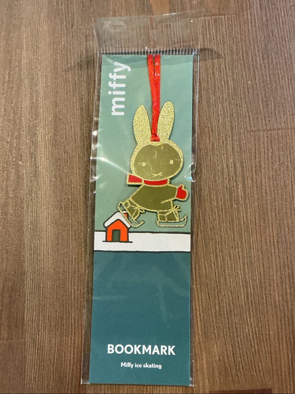 Miffy ice skating Bookmark (gold and red)